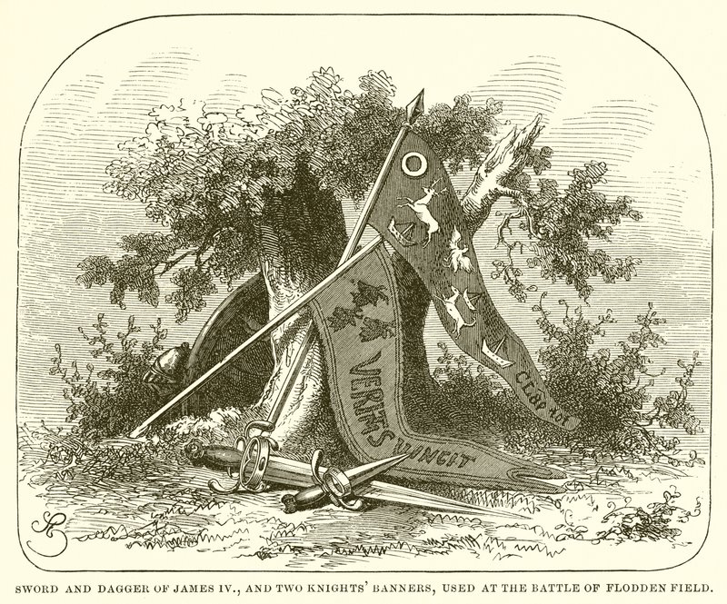 Sword and Dagger of James IV ، و Two Knights Banner ، المستخدمة في Battle of Flodden Field بواسطة مدرسة اللغة الإنجليزية
