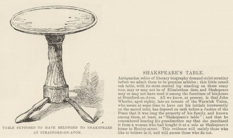 من المفترض أن تنتمي الطاولة إلى Shakspeare في Stratford-on-Avon (نقش) بواسطة مدرسة اللغة الإنجليزية
