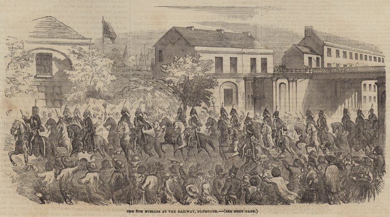The 8th Hussars at the Railway, Plymouth (engraving) بواسطة مدرسة اللغة الإنجليزية
