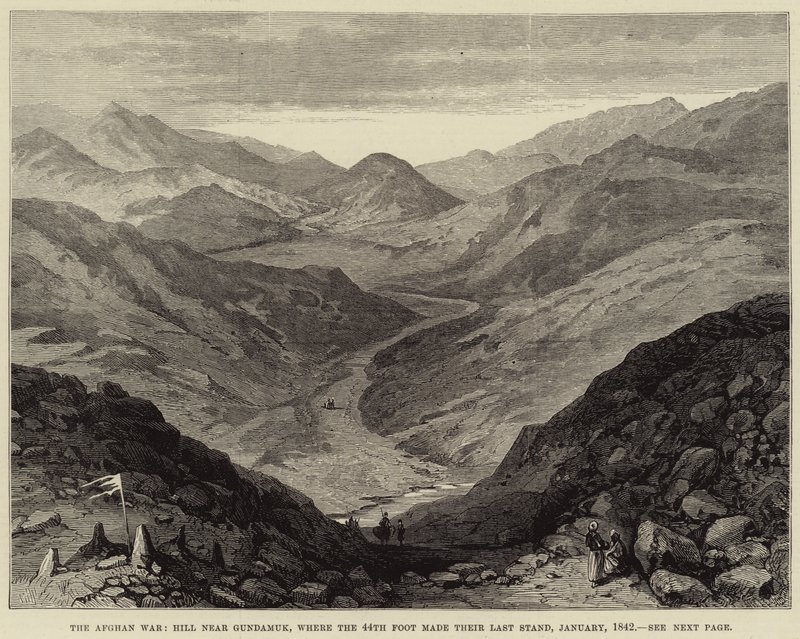 The Afghan War, Hill near Gundamuk, where the 44th Foot made their Last Stand, January 1842 (engraving) بواسطة مدرسة اللغة الإنجليزية