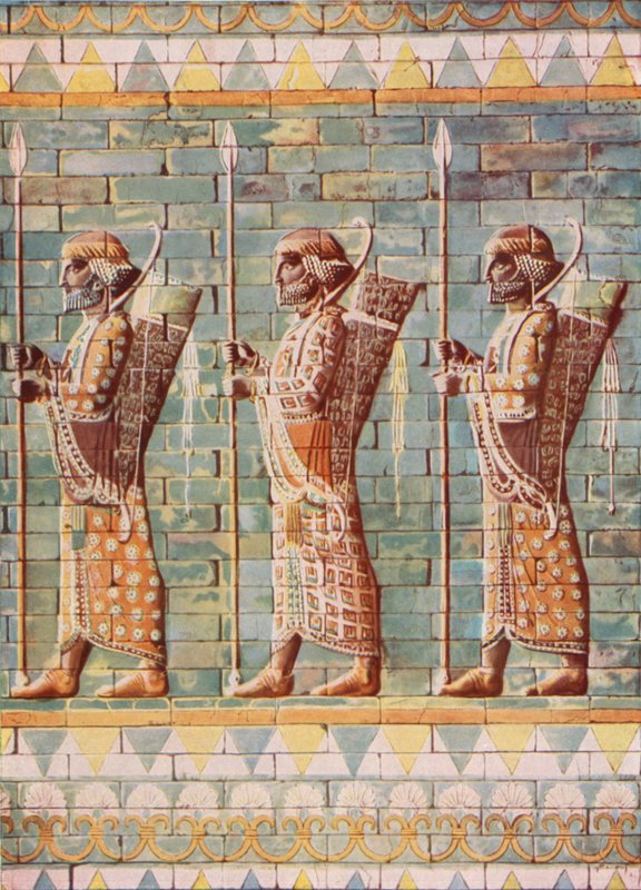 رماة الملك داريوس: بلاط مطلي بالمينا من سوسة (ليثو ملون) بواسطة مدرسة اللغة الإنجليزية