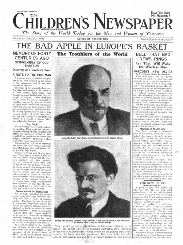التفاحة السيئة في سلة أوروبا ، الصفحة الأولى من "جريدة الأطفال" ، يناير 1920 (ورق الصحف) بواسطة مدرسة اللغة الإنجليزية