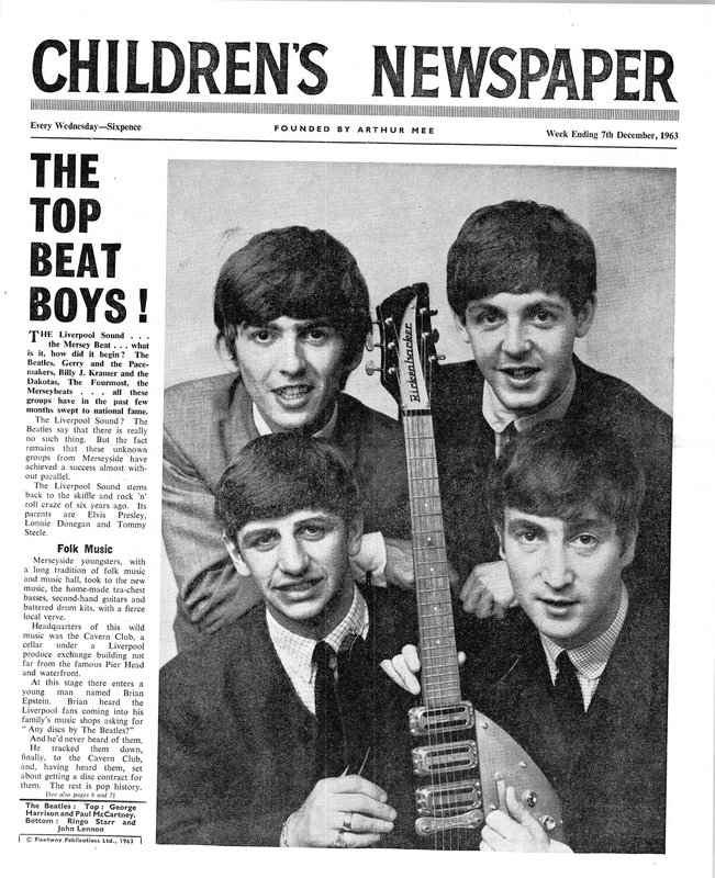 البيتلز ، الصفحة الأولى من جريدة الأطفال ، ديسمبر 1963 (ورق الصحف) بواسطة مدرسة اللغة الإنجليزية
