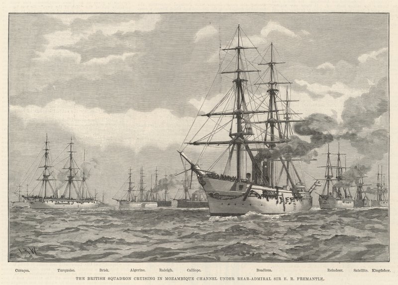 The British Squadron cruising in Mozambique Channel under Rear-Admiral Sir E R Fremantle (engraving) بواسطة مدرسة اللغة الإنجليزية