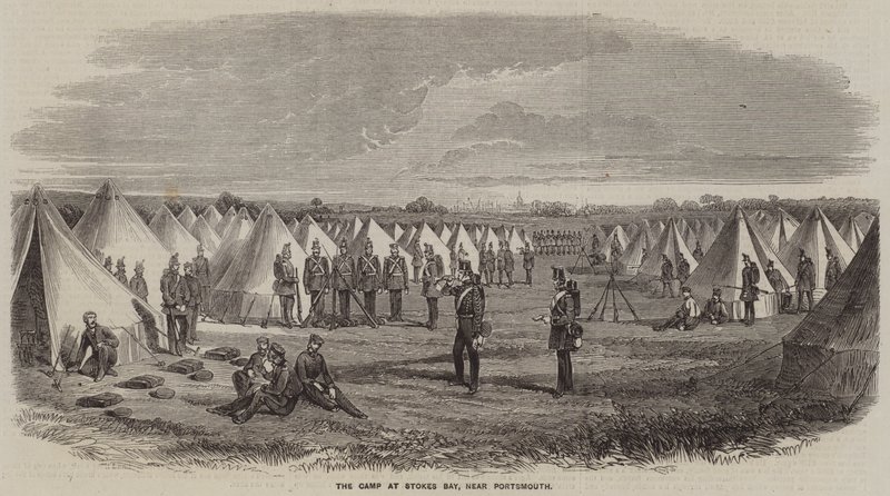 The Camp at Stokes Bay, near Portsmouth (engraving) بواسطة مدرسة اللغة الإنجليزية