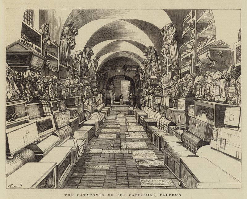 The Catacombs of the Capuchins, Palermo (engraving) بواسطة مدرسة اللغة الإنجليزية