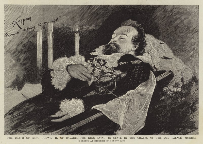 The Death of King Ludwig II of Bavaria, the King Lying in State in the Chapel of the Old Palace, Munich (engraving) بواسطة مدرسة اللغة الإنجليزية
