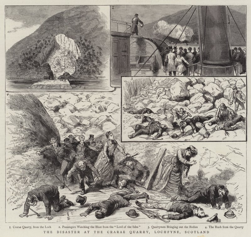الكارثة في Crarae Quarry ، Lochfyne ، اسكتلندا (نقش) بواسطة مدرسة اللغة الإنجليزية