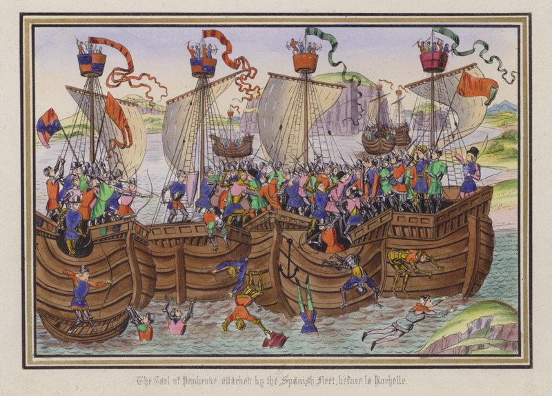 The Earl Of Pembroke attacked by the Spanish fleet, before La Rochelle (coloured engraving) بواسطة مدرسة اللغة الإنجليزية