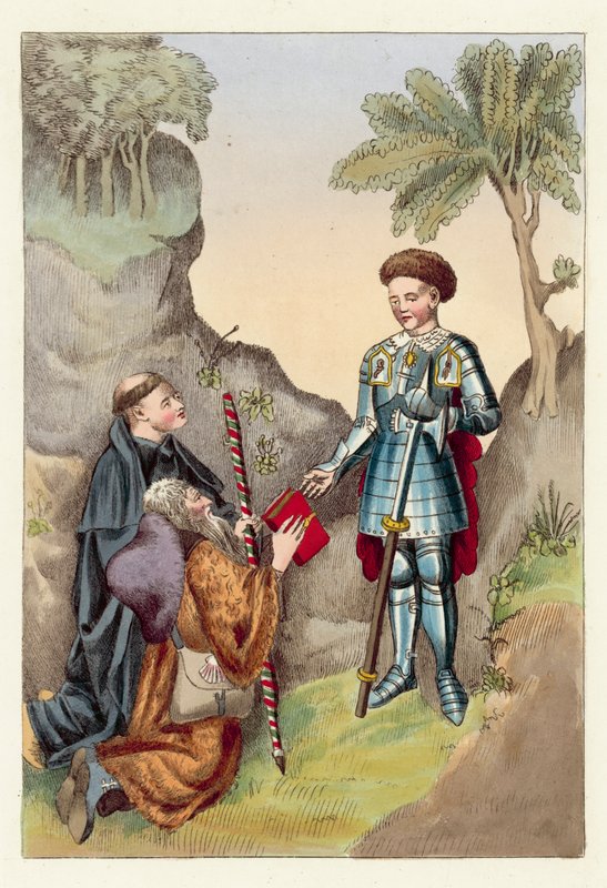 The Earl of Salisbury and John Lydgate (coloured engraving) بواسطة مدرسة اللغة الإنجليزية
