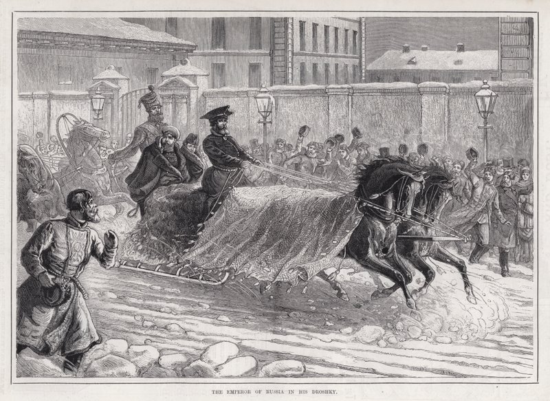 The Emperor of Russia in his Droshky (engraving) بواسطة مدرسة اللغة الإنجليزية