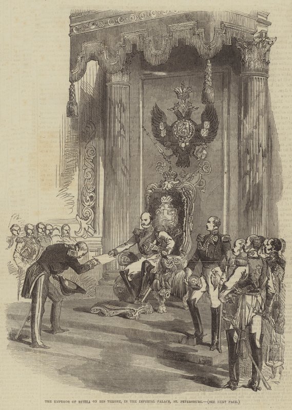 The Emperor of Russia on his Throne, in the Imperial Palace, St Petersburg (engraving) بواسطة مدرسة اللغة الإنجليزية