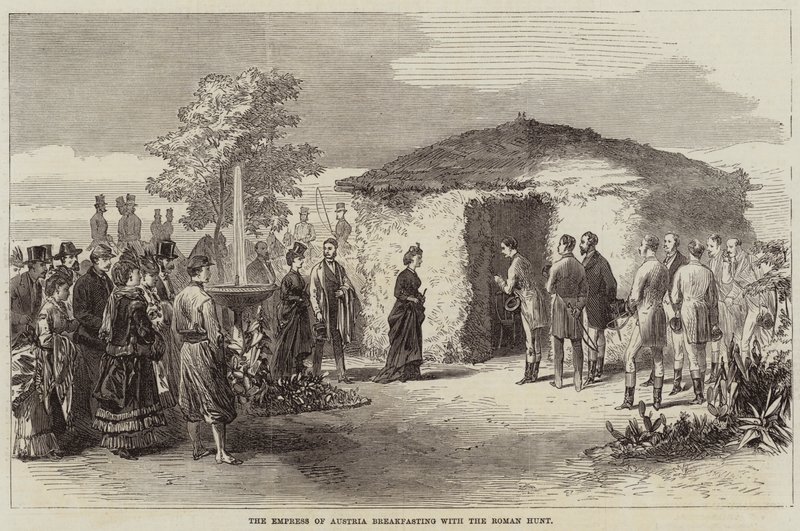 The Empress of Austria breakfasting with the Roman Hunt (engraving) بواسطة مدرسة اللغة الإنجليزية
