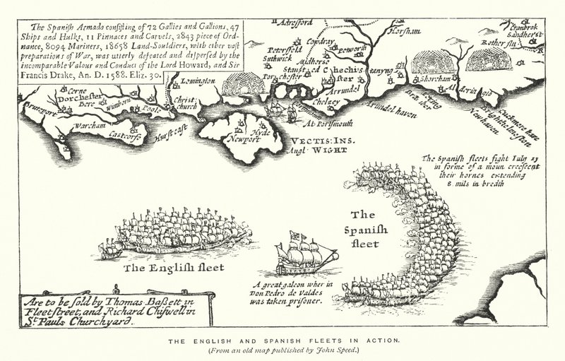 The English and Spanish fleets in action (engraving) بواسطة مدرسة اللغة الإنجليزية
