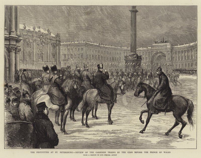 The Festivities at St Petersburg, Review of the Garrison Troops by the Czar before the Prince of Wales (engraving) بواسطة مدرسة اللغة الإنجليزية