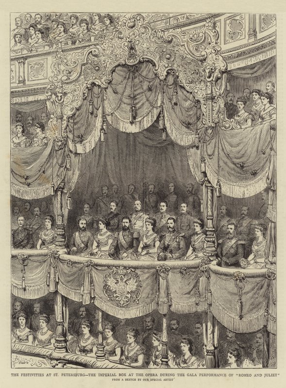 The Festivities at St Petersburg, the Imperial Box at the Opera during the Gala Performance of "Romeo and Juliet" (engraving) بواسطة مدرسة اللغة الإنجليزية