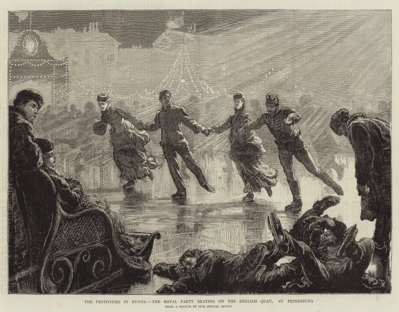 The Festivities in Russia, the Royal Party Skating on the English Quay, St Petersburg (engraving) بواسطة مدرسة اللغة الإنجليزية
