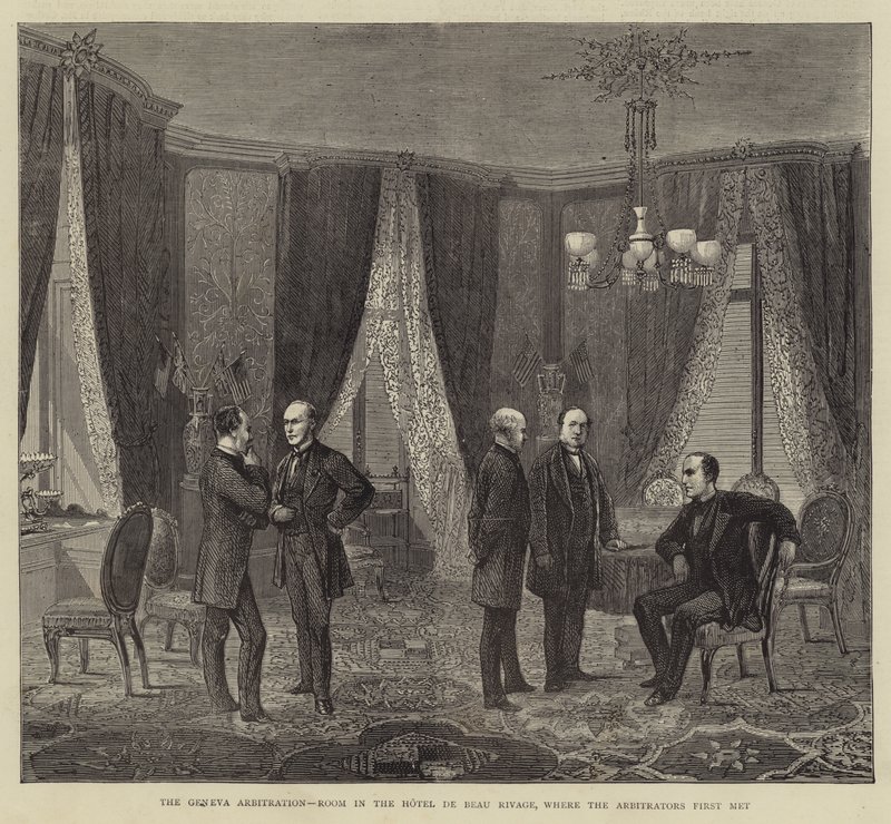 The Geneva Arbitration, Room in the Hotel de Beau Rivage, where the Arbitrators first met (engraving) بواسطة مدرسة اللغة الإنجليزية