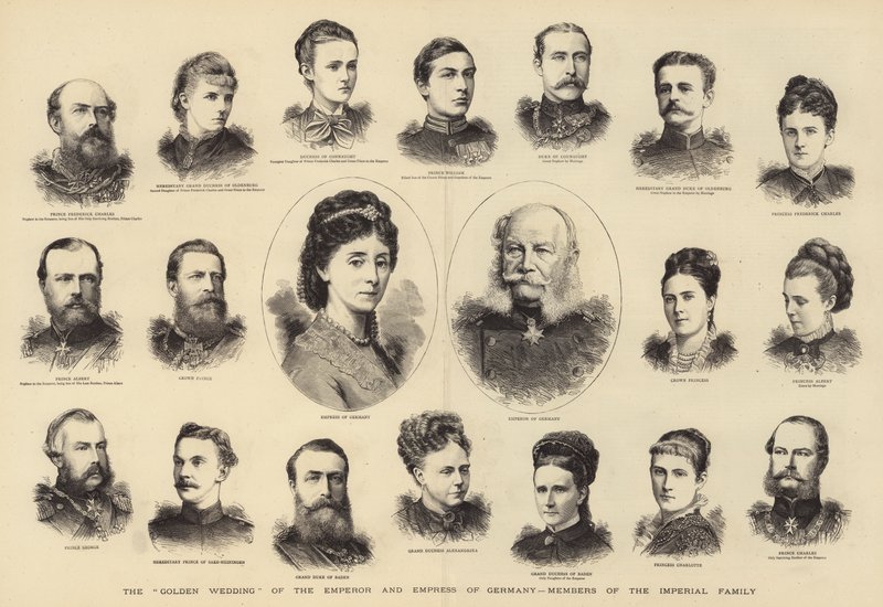 The "Golden Wedding" of the Emperor and Empress of Germany, Members of the Imperial Family (engraving) بواسطة مدرسة اللغة الإنجليزية