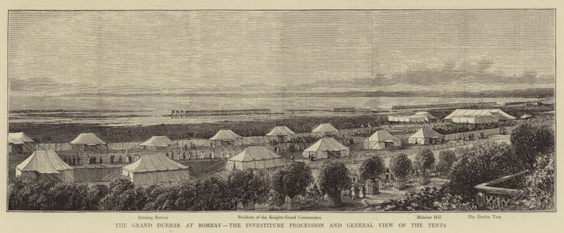 The Grand Durbar at Bombay, the Investiture Procession and General View of the Tents (engraving) بواسطة مدرسة اللغة الإنجليزية