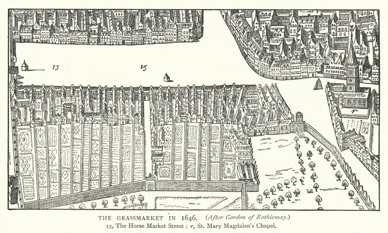 The Grassmarket عام 1646 (نقش) بواسطة مدرسة اللغة الإنجليزية