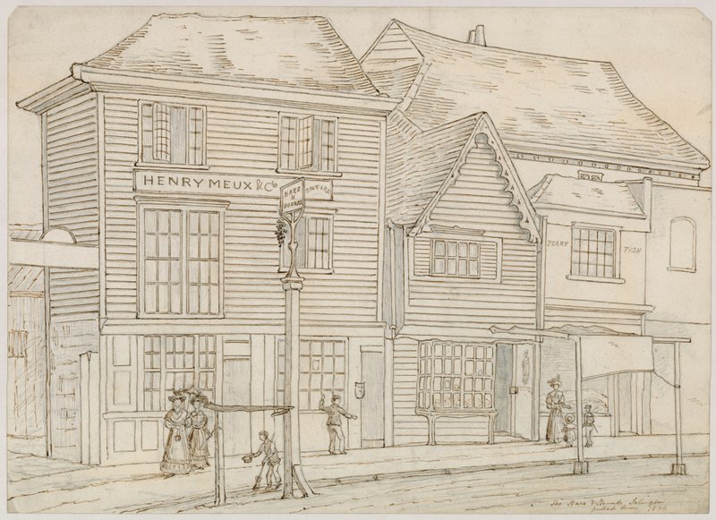 The Hare and Hounds ، Islington ، تم سحبها عام 1840 (حبر على ورق) بواسطة مدرسة اللغة الإنجليزية