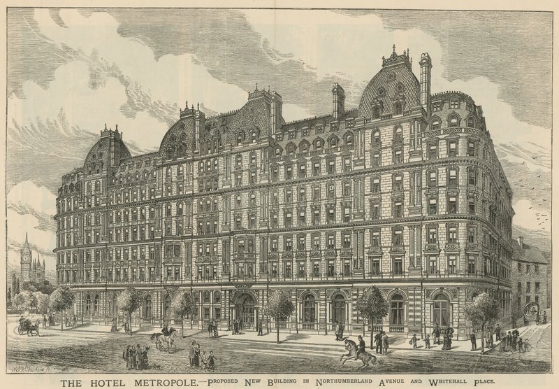 فندق متروبول ، المبنى الجديد المقترح في Northumberland Avenue و Whitehall Place بواسطة مدرسة اللغة الإنجليزية