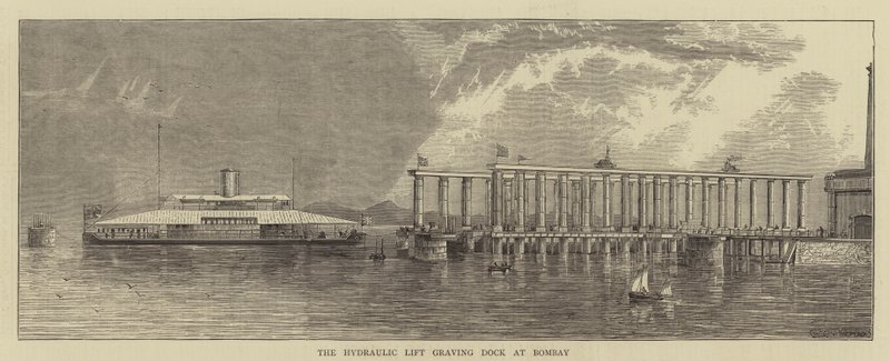 The Hydraulic Lift Graving Dock at Bombay (engraving) بواسطة مدرسة اللغة الإنجليزية