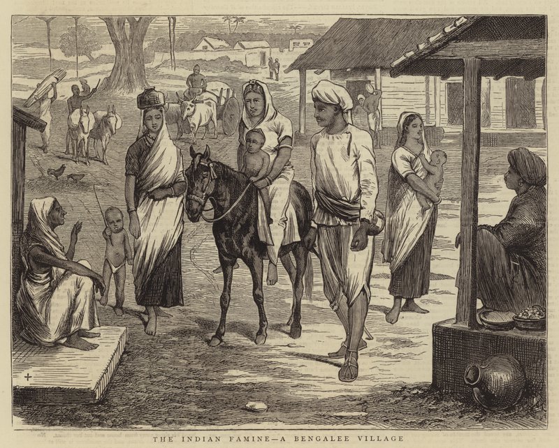 The Indian Famine, a Bengalee Village (engraving) بواسطة مدرسة اللغة الإنجليزية
