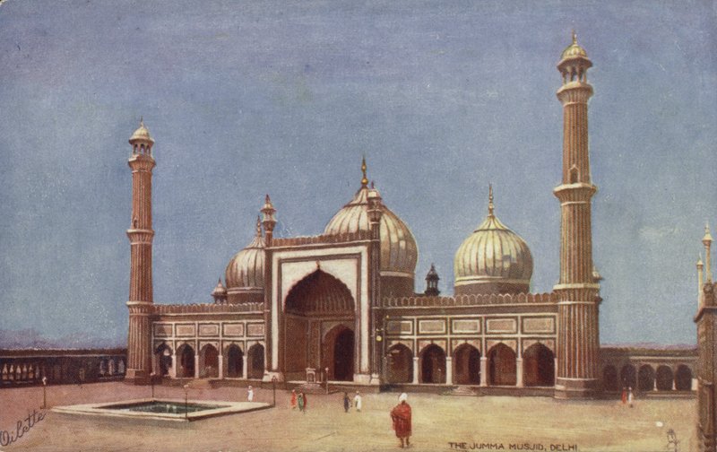 المسجد الجامع، دلهي (ليثو ملون) بواسطة مدرسة اللغة الإنجليزية
