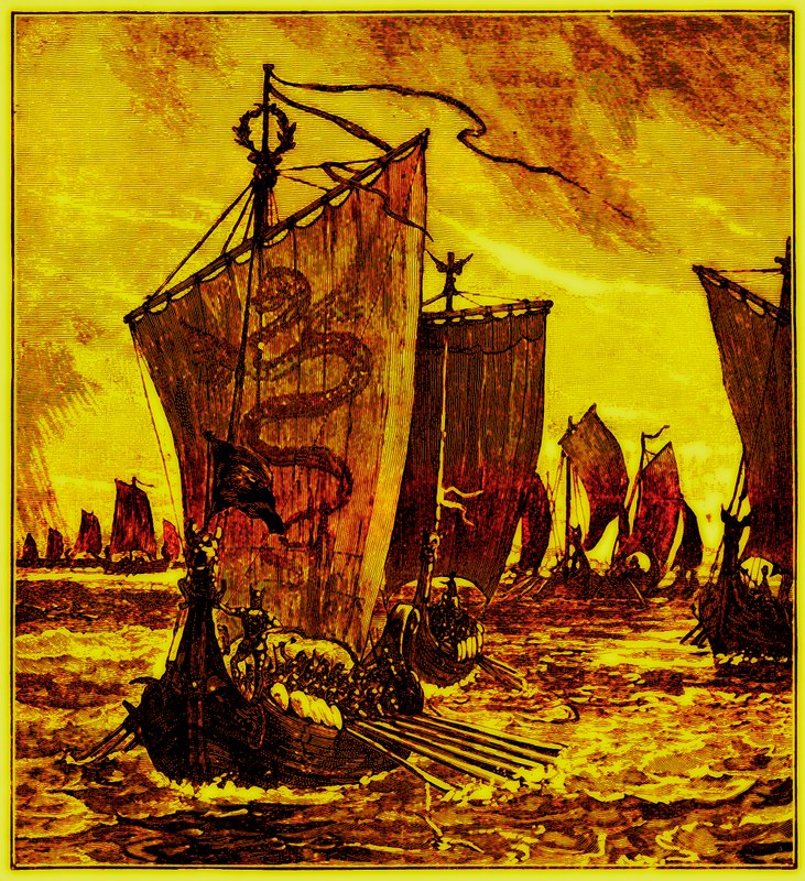 The Keels of the Northmen ، توضيح لتاريخ إنجلترا بواسطة HO Arnold-Forster ، تم نشره عام 1897 (صورة محسنة رقميًا) بواسطة مدرسة اللغة الإنجليزية