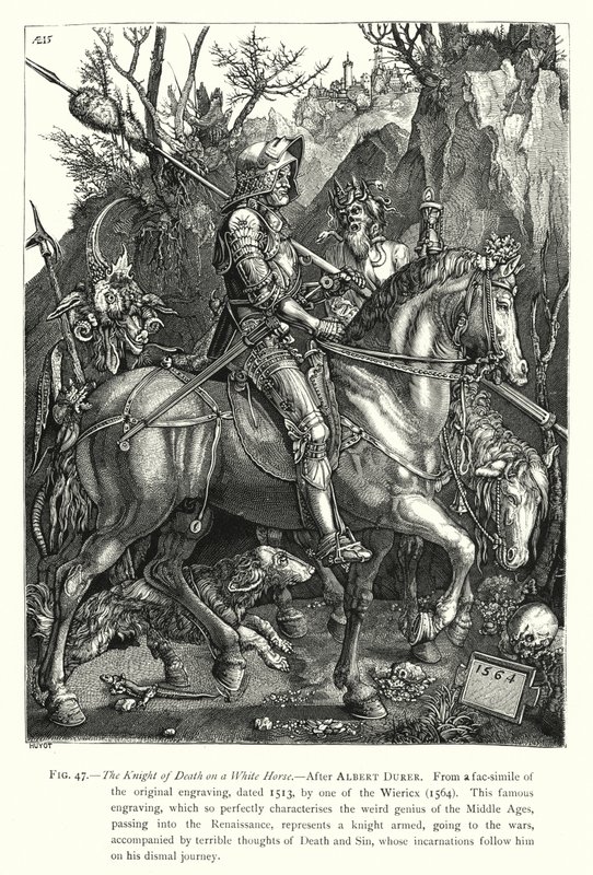 The Knight of Death on a White Horse (engraving) بواسطة مدرسة اللغة الإنجليزية