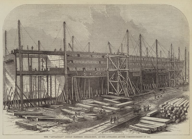 السفينة البخارية "ليفياثان" (الشرقية الكبرى) ، كما ظهرت في بداية عام 1855 (نقش) بواسطة مدرسة اللغة الإنجليزية