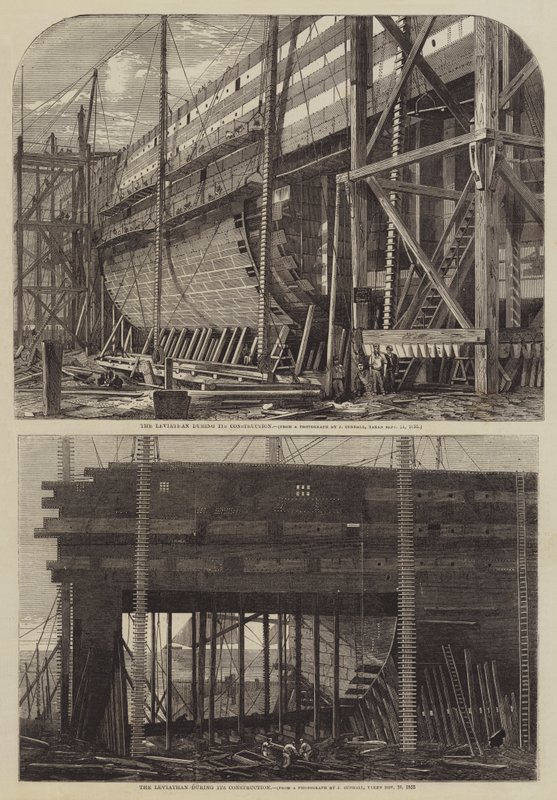 The Leviathan during its Construction (engraving) بواسطة مدرسة اللغة الإنجليزية