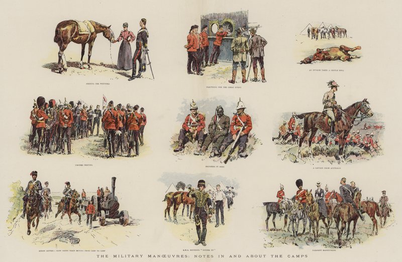 The Military Manoeuvres, Notes in and about the Camps (chromolitho) بواسطة مدرسة اللغة الإنجليزية