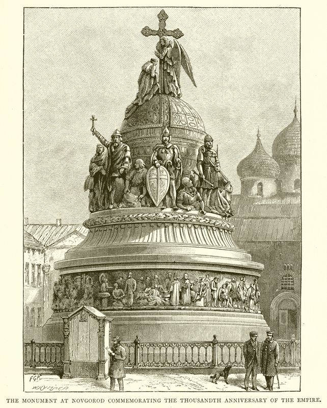 النصب التذكاري في نوفغورود لإحياء الذكرى الألف للإمبراطورية ، 1862 بواسطة مدرسة اللغة الإنجليزية