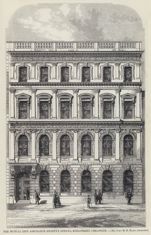 مكاتب جمعية التأمين على الحياة المتبادلة ، King-Street ، Cheapside (النقش) بواسطة مدرسة اللغة الإنجليزية