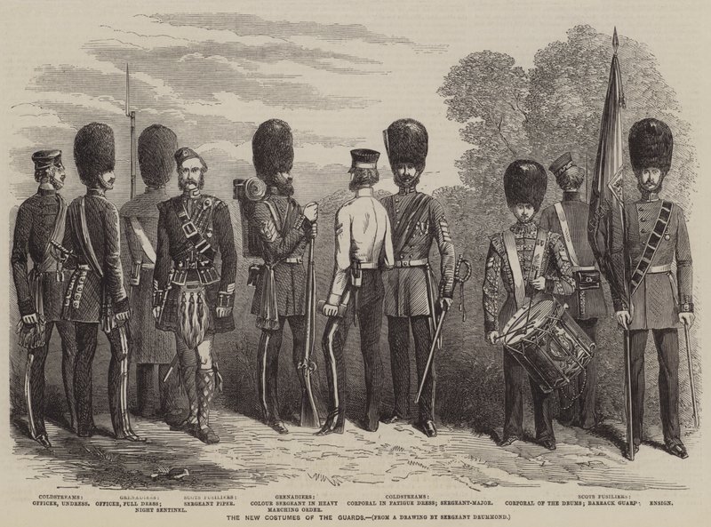 The New Costumes of the Guards (engraving) بواسطة مدرسة اللغة الإنجليزية