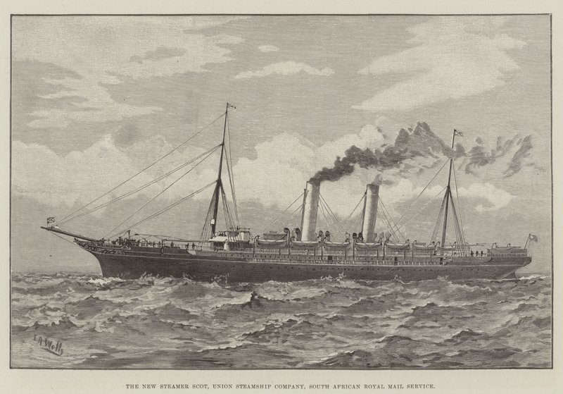 The New Steamer Scot ، Union Steamship Company ، خدمة البريد الملكي بجنوب إفريقيا (النقش) بواسطة مدرسة اللغة الإنجليزية