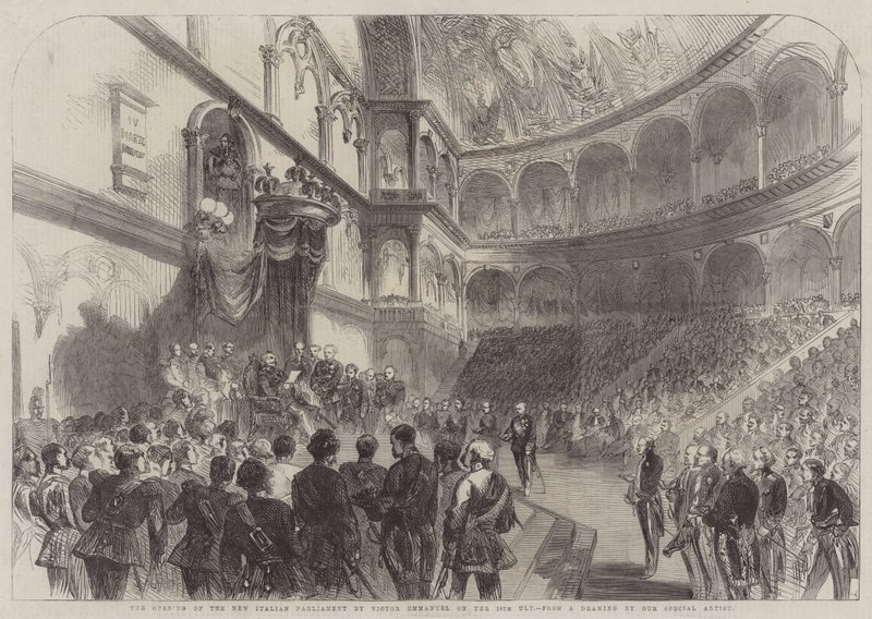 The Opening of the New Italian Parliament by Victor Emmanuel on the 18th Ult (engraving) بواسطة مدرسة اللغة الإنجليزية