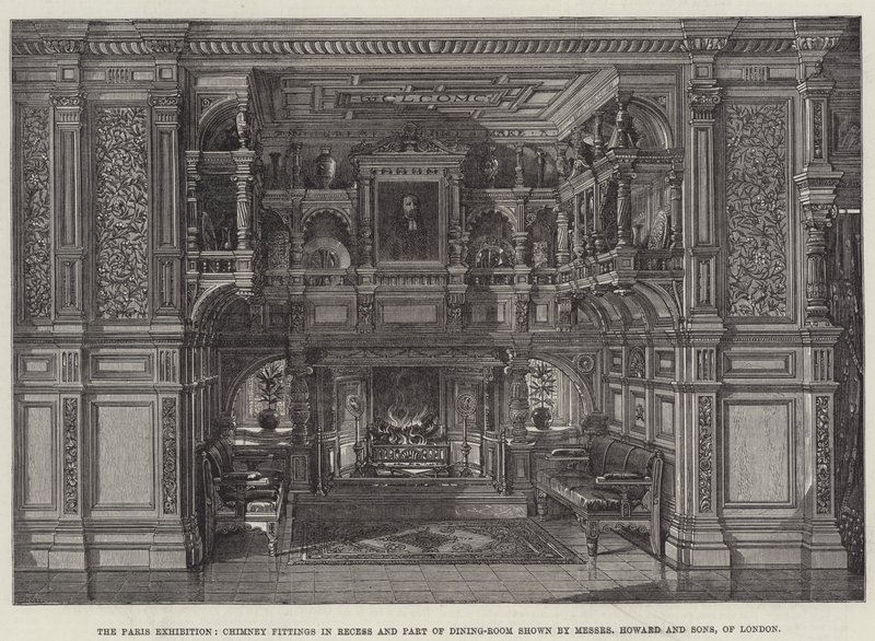 معرض باريس ، تركيبات المداخن في العطلة وجزء من غرفة الطعام عرضه Messers Howard and Sons ، من لندن (نقش) بواسطة مدرسة اللغة الإنجليزية