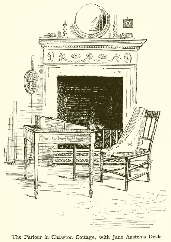 The Parlour في Chawton Cottage ، مع مكتب Jane Austens بواسطة مدرسة اللغة الإنجليزية