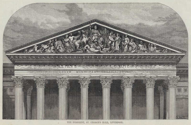 The Pediment ، قاعة سانت جورج ، ليفربول (نقش) بواسطة مدرسة اللغة الإنجليزية