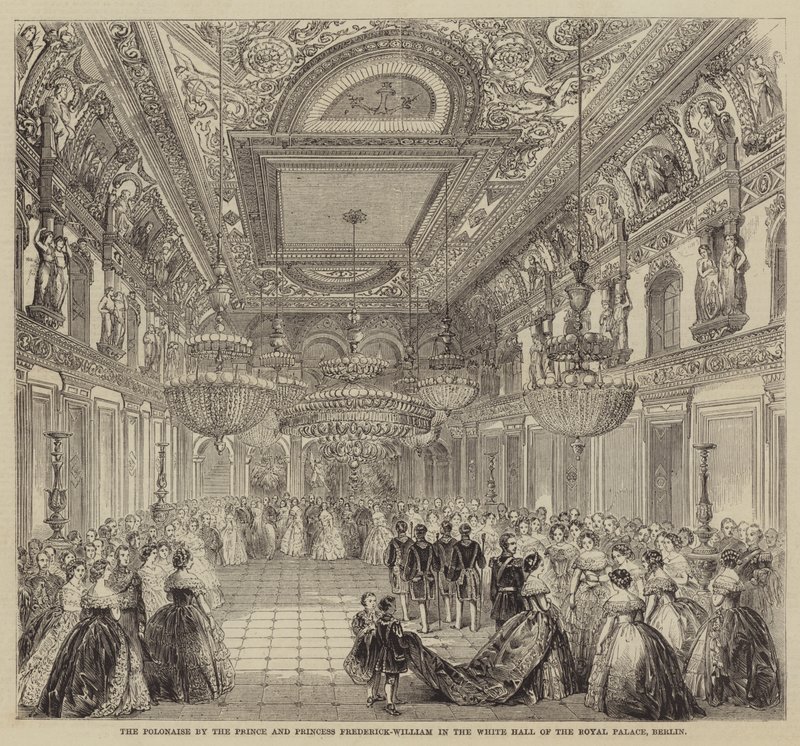 The Polonaise by the Prince and Princess Frederick-William in the White Hall of the Royal Palace, Berlin (engraving) بواسطة مدرسة اللغة الإنجليزية