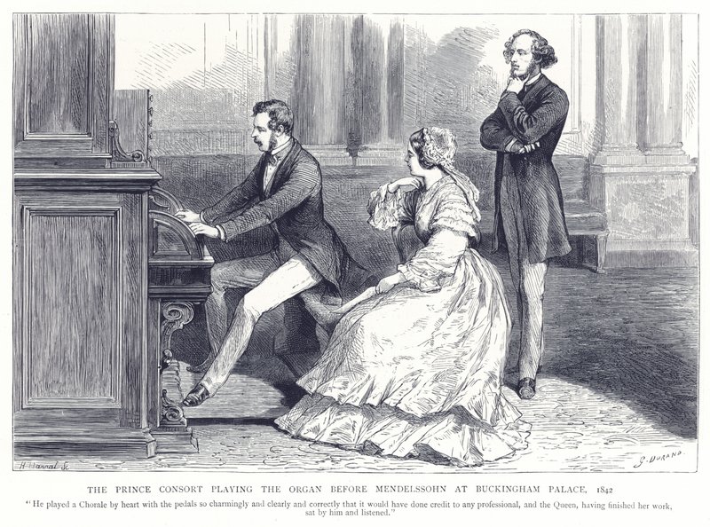 الأمير الأمير يلعب الجهاز قبل مندلسون في قصر باكنغهام ، 1842 بواسطة مدرسة اللغة الإنجليزية