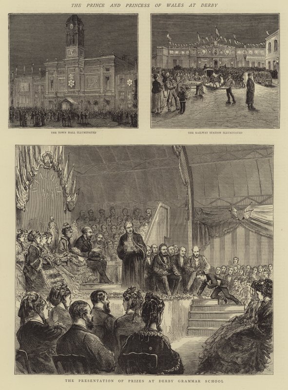 The Prince and Princess of Wales at Derby (engraving) بواسطة مدرسة اللغة الإنجليزية