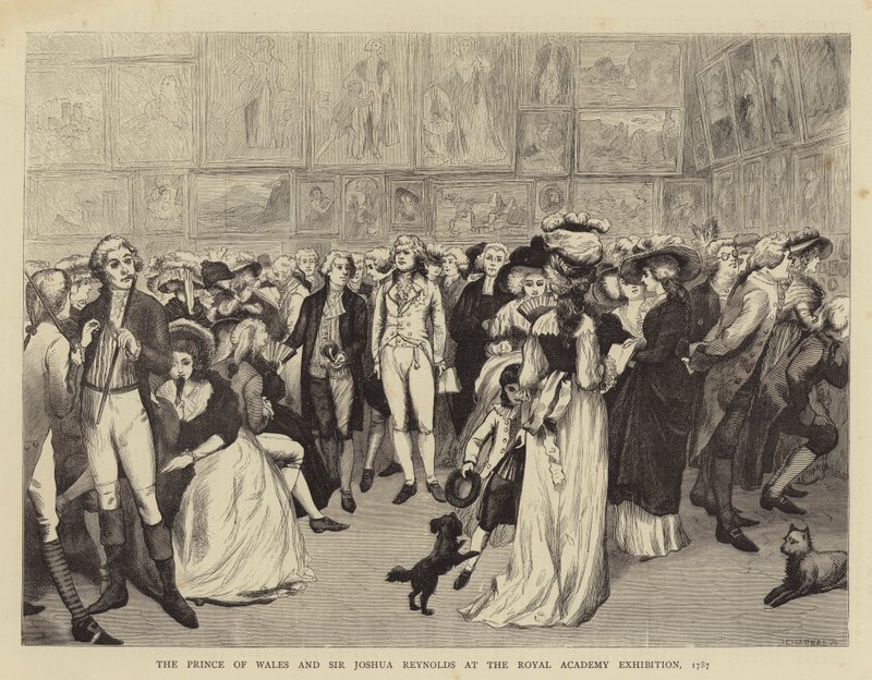 The Prince of Wales and Sir Joshua Reynolds at the Royal Academy Exhibition بواسطة مدرسة اللغة الإنجليزية