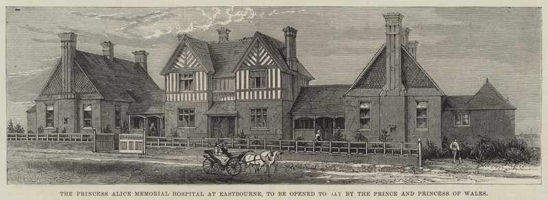 مستشفى Princess Alice Memorial Hospital في إيستبورن ، الذي سيفتتحه اليوم أمير وأميرة ويلز (نقش) بواسطة مدرسة اللغة الإنجليزية