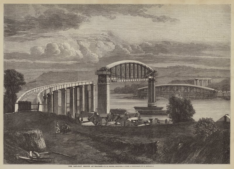 The Railway Bridge at Saltash, I K Brunel, Engineer (engraving) بواسطة مدرسة اللغة الإنجليزية
