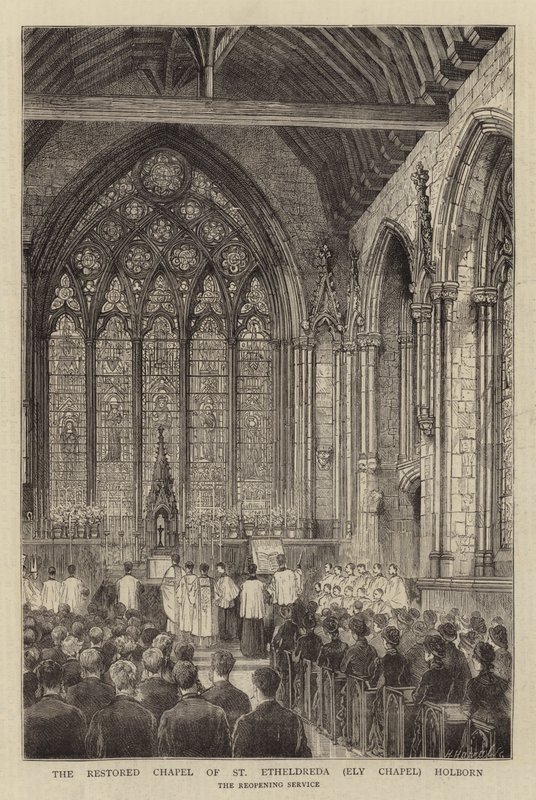 The Restored Chapel of St Etheldreda (Ely Chapel) Holborn (engraving) بواسطة مدرسة اللغة الإنجليزية